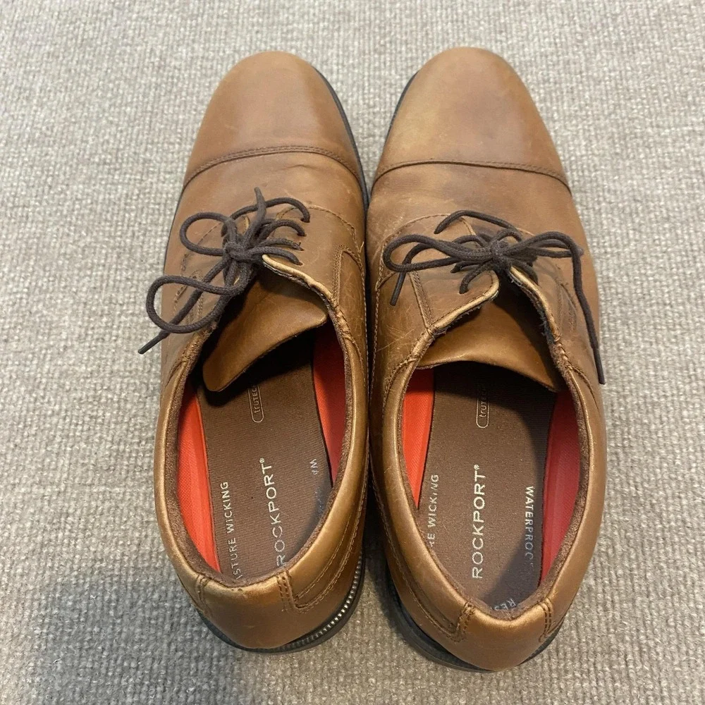 Rockport Shoes Mens Size 12 Brown Leather Derby Dress Waterproof V81479